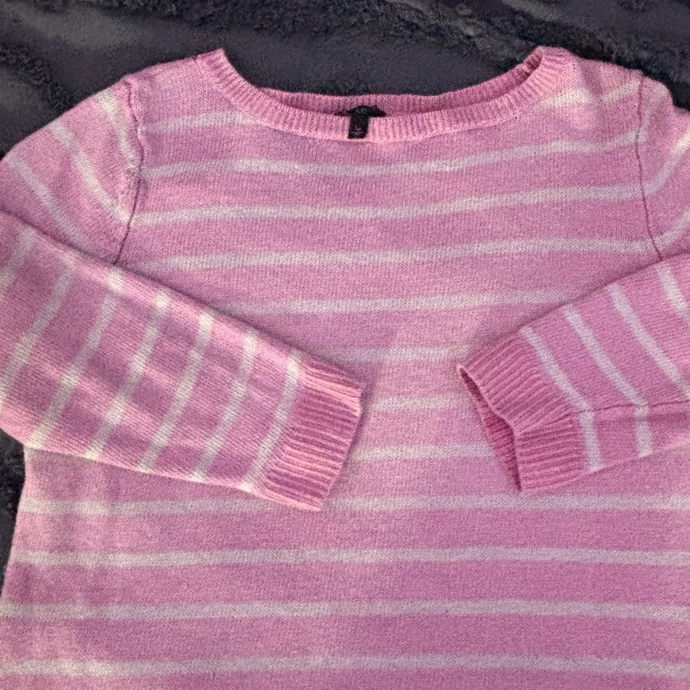 Talbots Pink and White Crew Neck Striped Sweater